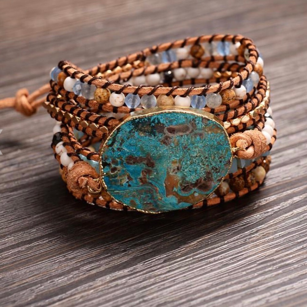 1 Left! Handmade Leather Jasper Wrap Bracelet - Picture 2 of 6